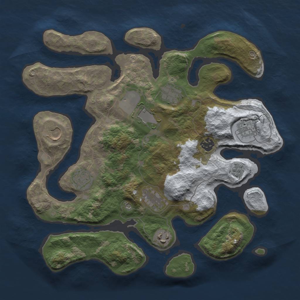 Rust Map: Barren, Size: 3500, Seed: 5210665, 12 Monuments