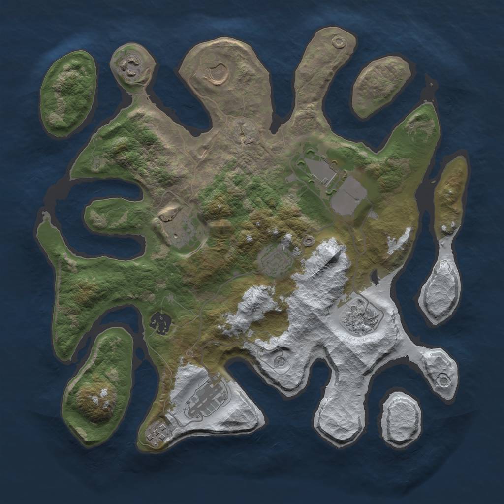 Rust Map: Barren, Size: 3500, Seed: 4210211, 12 Monuments