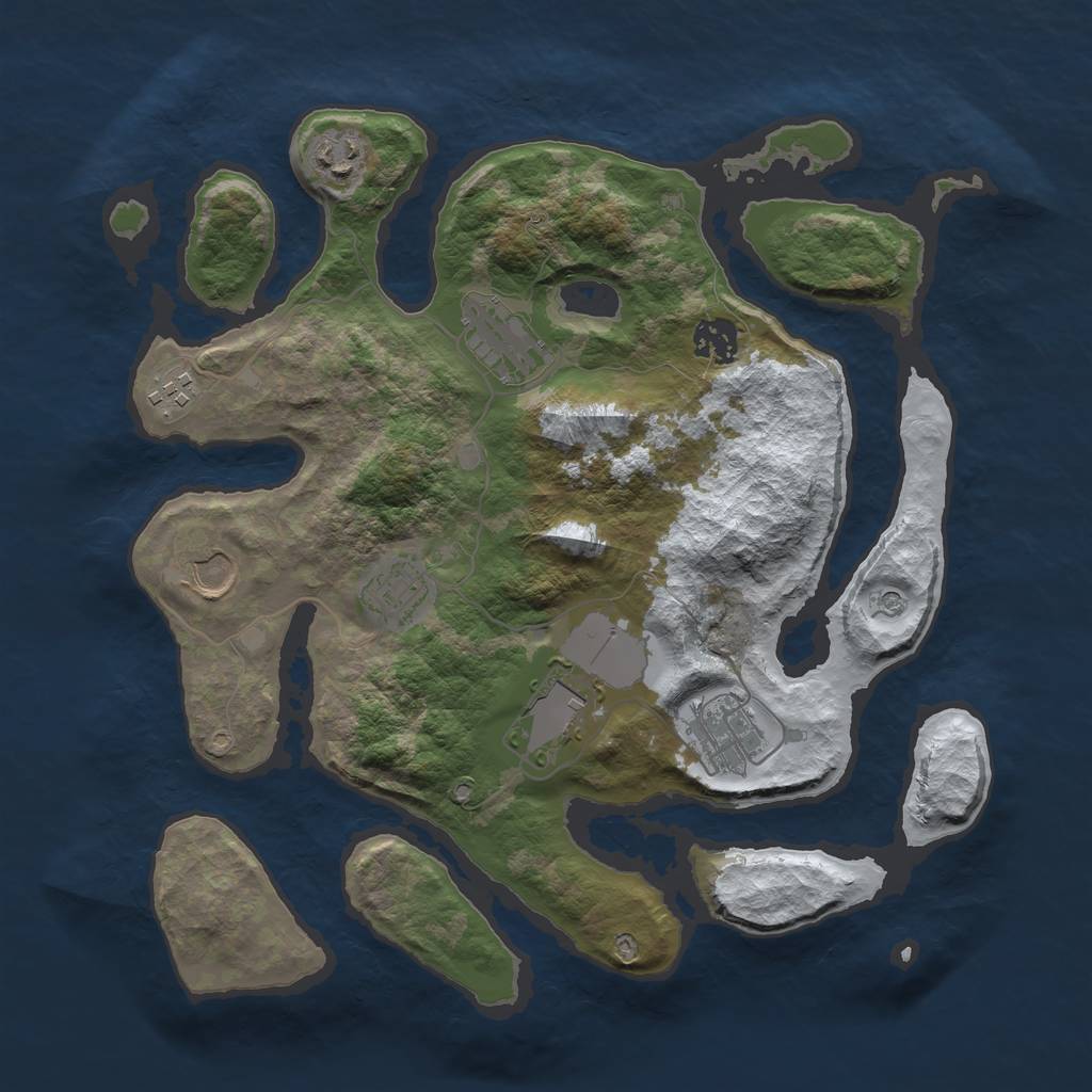Rust Map: Barren, Size: 3500, Seed: 2375022, 11 Monuments