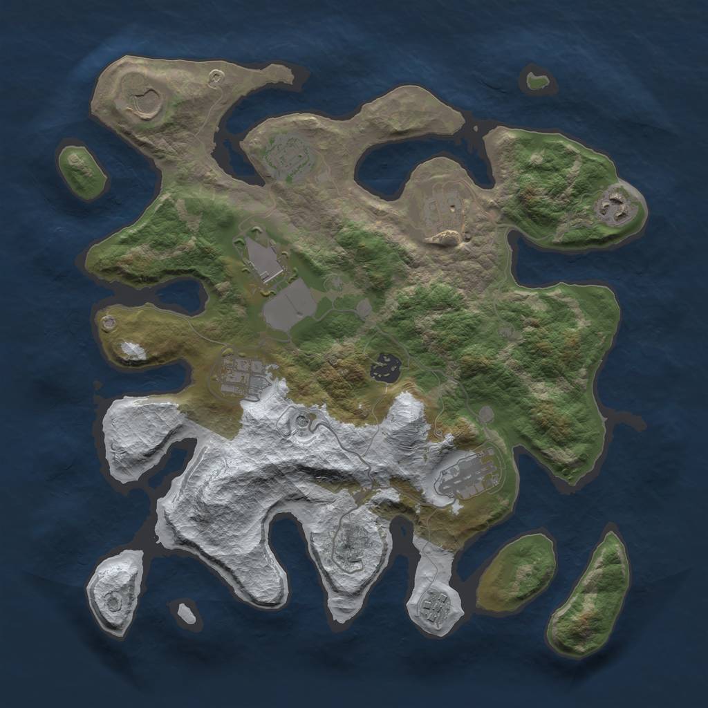 Rust Map: Barren, Size: 3500, Seed: 49573, 12 Monuments