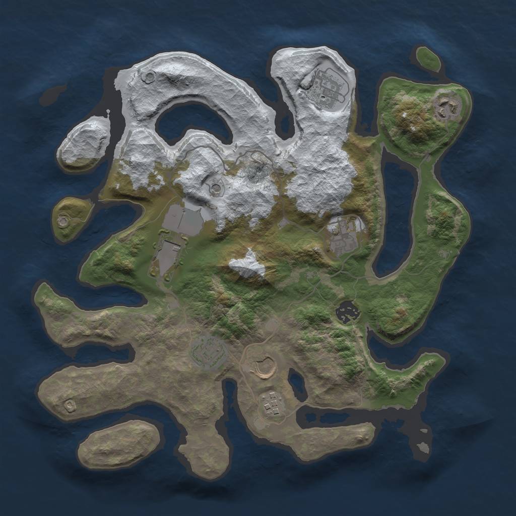 Rust Map: Barren, Size: 3500, Seed: 916248, 11 Monuments