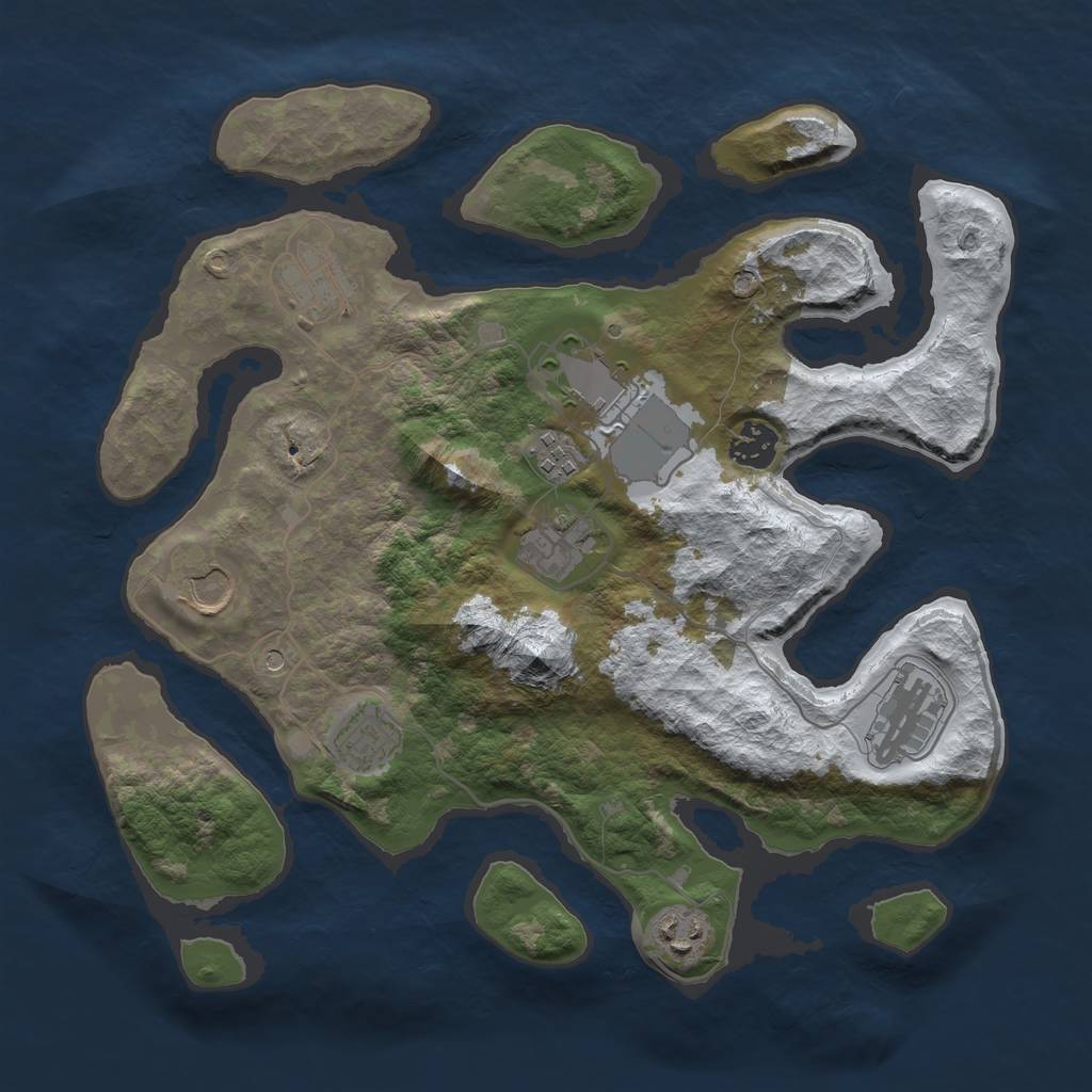Rust Map: Barren, Size: 3500, Seed: 2081336, 12 Monuments
