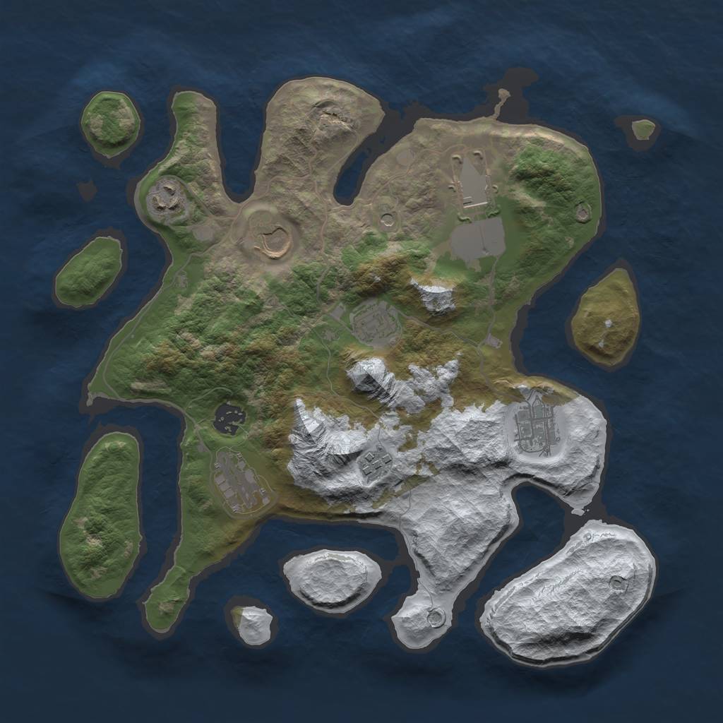 Rust Map: Barren, Size: 3500, Seed: 283858, 11 Monuments