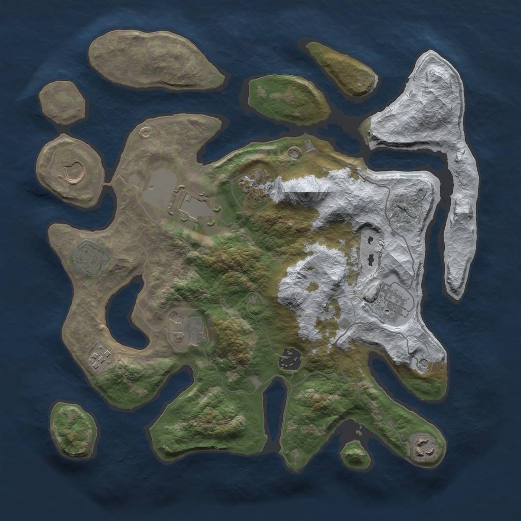Rust Map: Barren, Size: 3500, Seed: 1433964, 12 Monuments