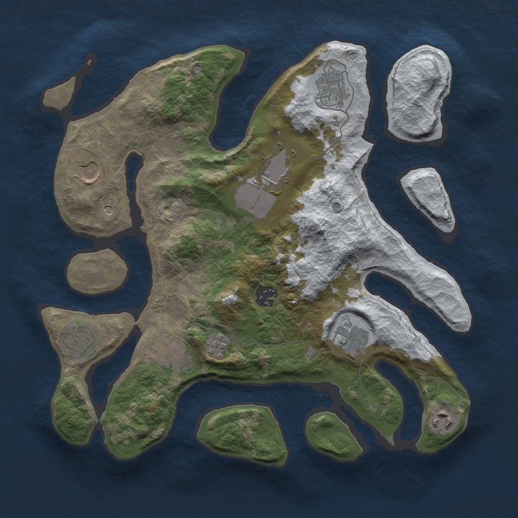 Rust Map: Barren, Size: 3500, Seed: 2294394, 12 Monuments