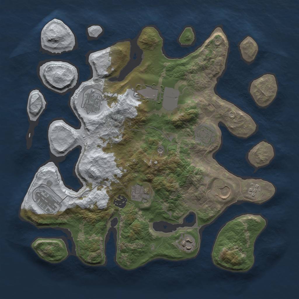 Rust Map: Barren, Size: 3500, Seed: 6132392, 12 Monuments