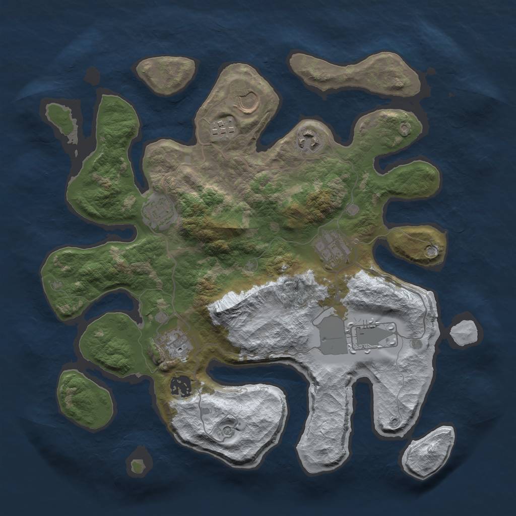 Rust Map: Barren, Size: 3500, Seed: 5854744, 11 Monuments