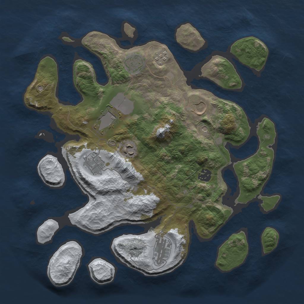 Rust Map: Barren, Size: 3500, Seed: 619828, 11 Monuments