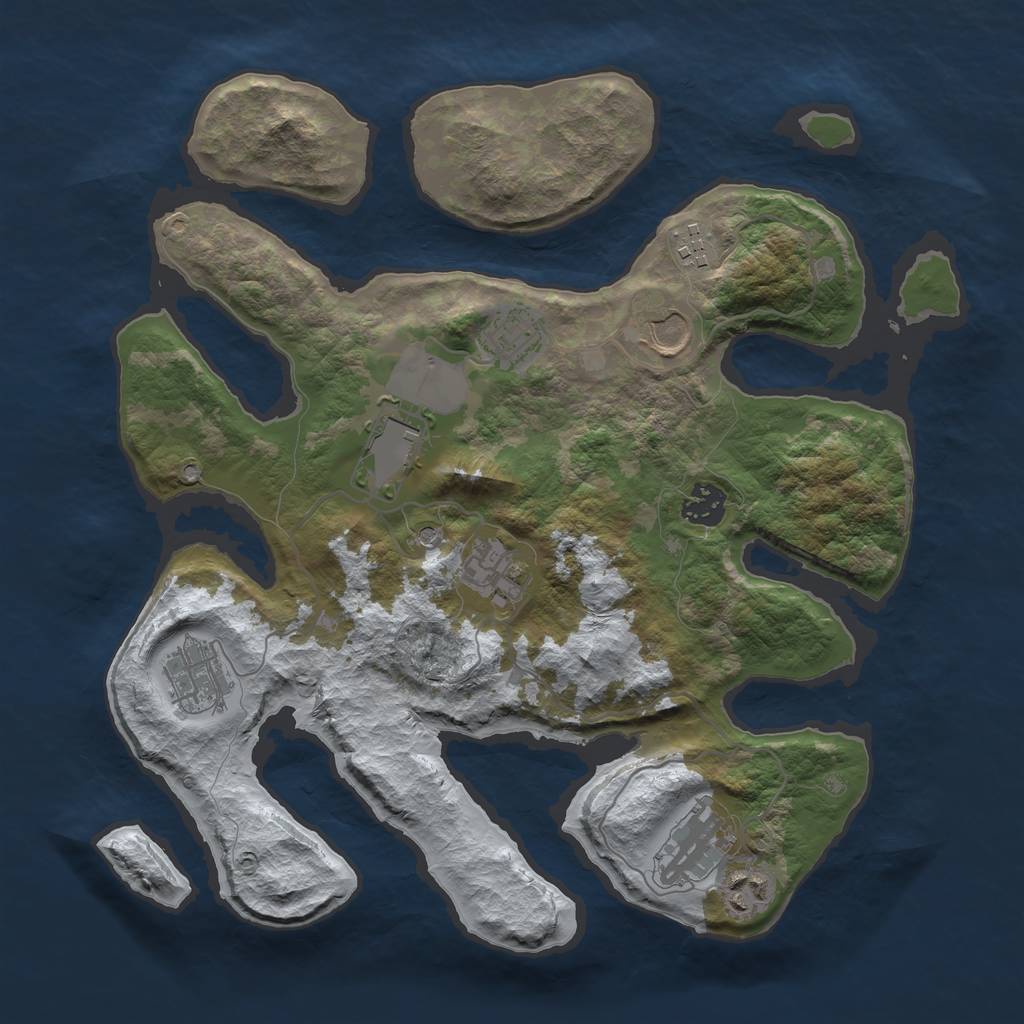 Rust Map: Barren, Size: 3500, Seed: 4607560, 12 Monuments
