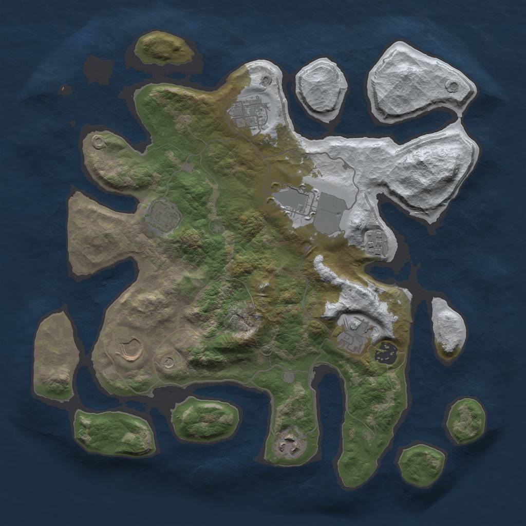 Rust Map: Barren, Size: 3500, Seed: 710812, 11 Monuments