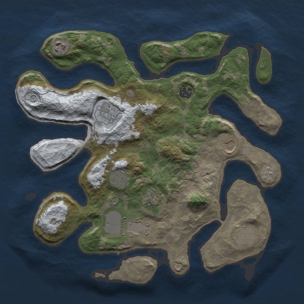Rust Map: Barren, Size: 3500, Seed: 1867840, 12 Monuments