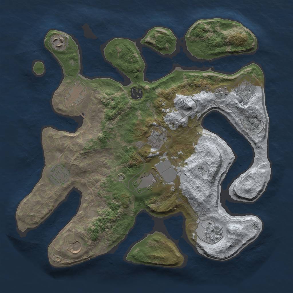 Rust Map: Barren, Size: 3500, Seed: 1321015, 13 Monuments