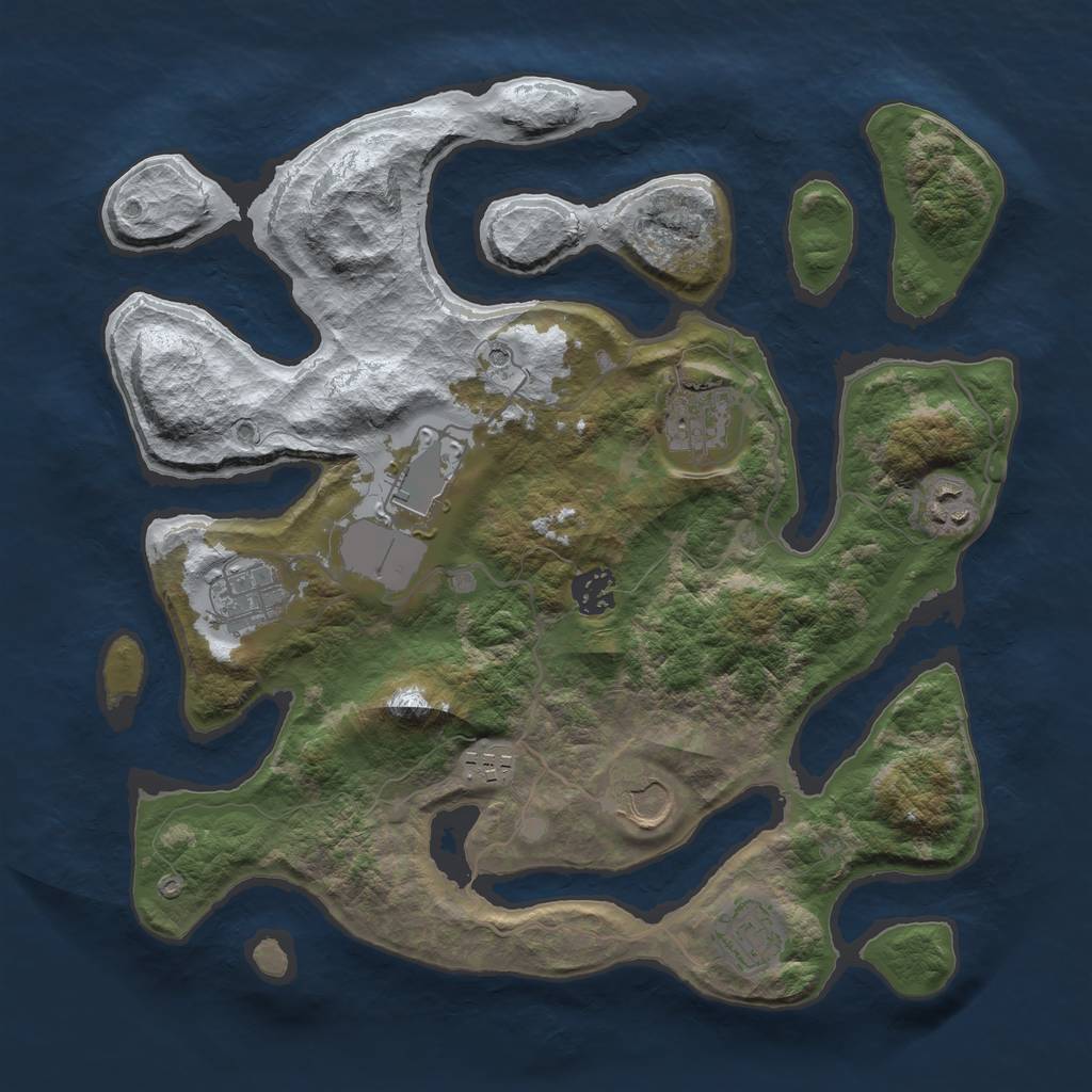 Rust Map: Barren, Size: 3500, Seed: 5435679, 11 Monuments