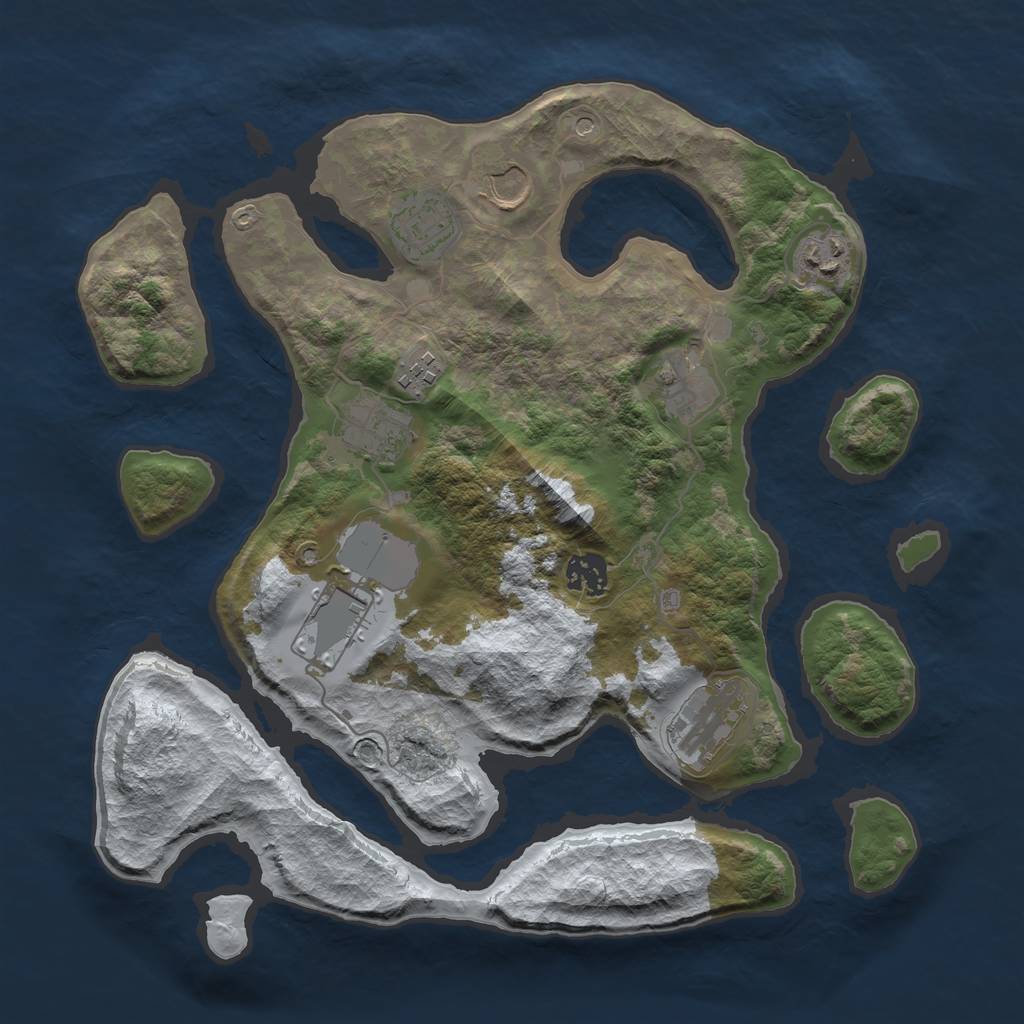 Rust Map: Barren, Size: 3500, Seed: 1964271, 12 Monuments