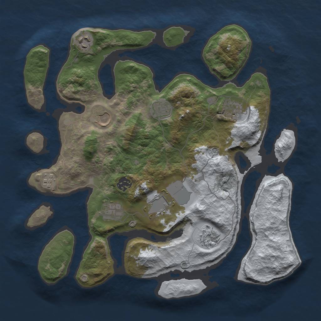 Rust Map: Barren, Size: 3500, Seed: 4071798, 12 Monuments