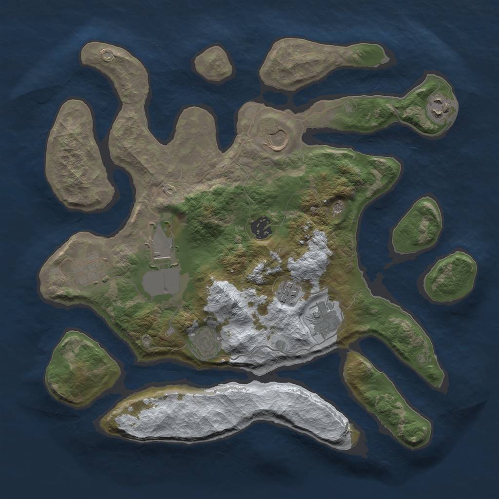 Rust Map: Barren, Size: 3500, Seed: 4822219, 11 Monuments