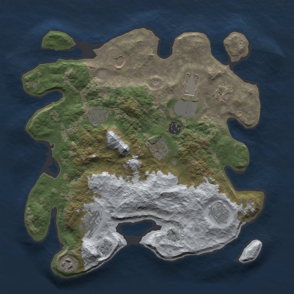 Rust Map: Barren, Size: 3500, Seed: 1414896, 13 Monuments