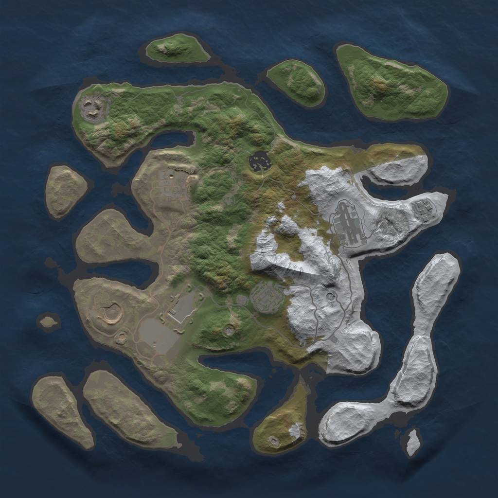 Rust Map: Barren, Size: 3500, Seed: 5876618, 11 Monuments