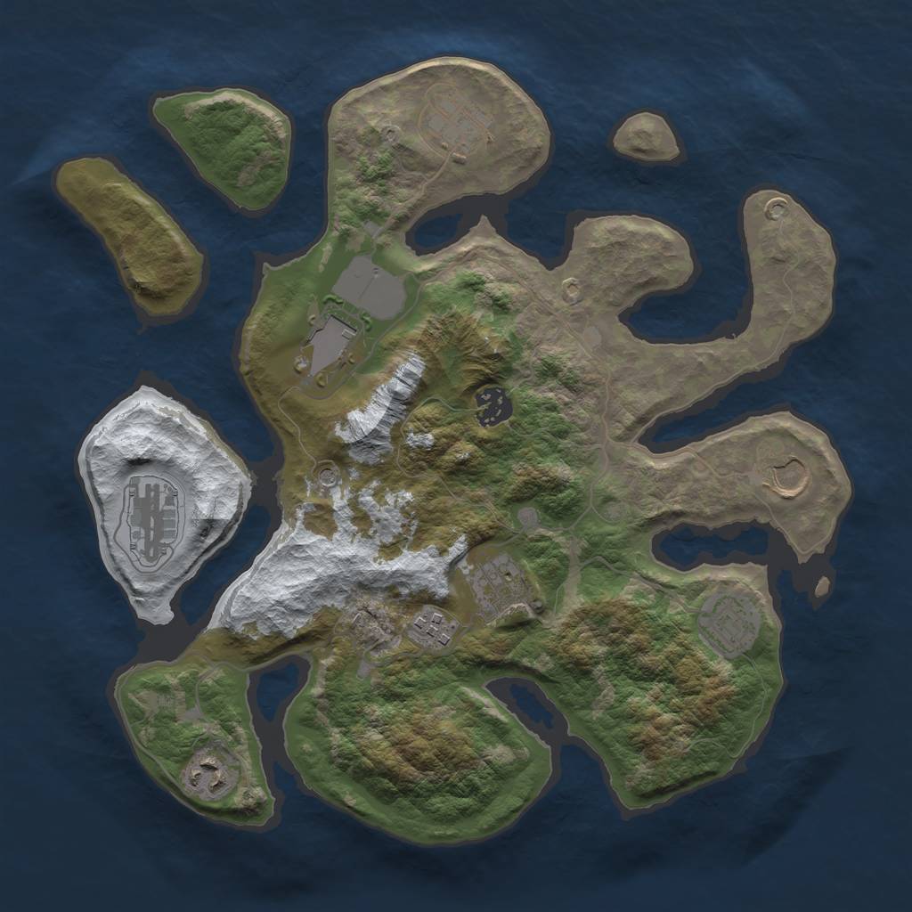 Rust Map: Barren, Size: 3500, Seed: 3348301, 12 Monuments