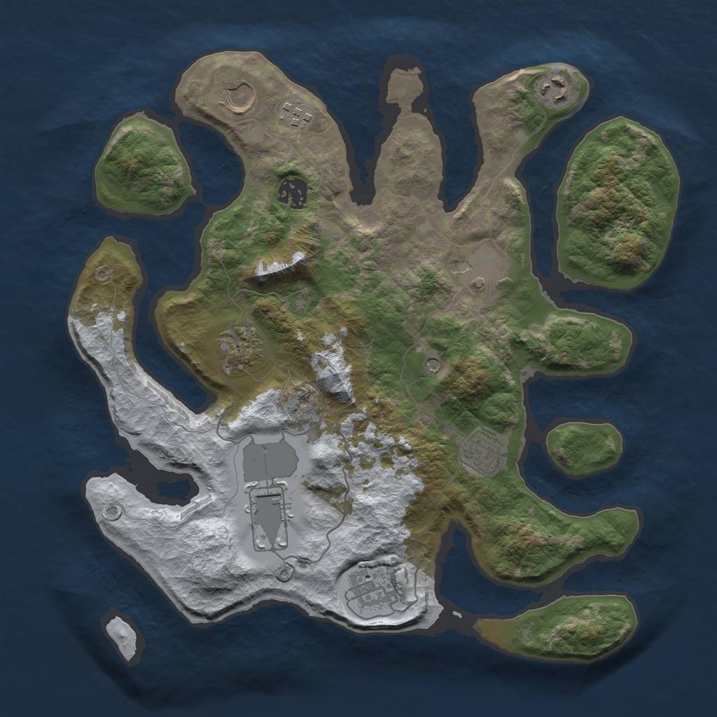 Rust Map: Barren, Size: 3500, Seed: 1579983, 12 Monuments