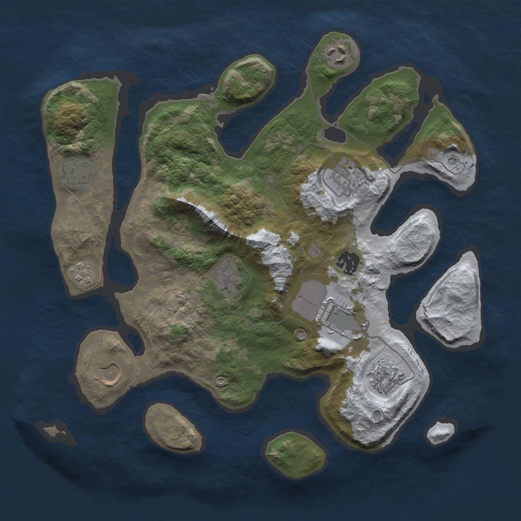 Rust Map: Barren, Size: 3500, Seed: 1106404, 12 Monuments