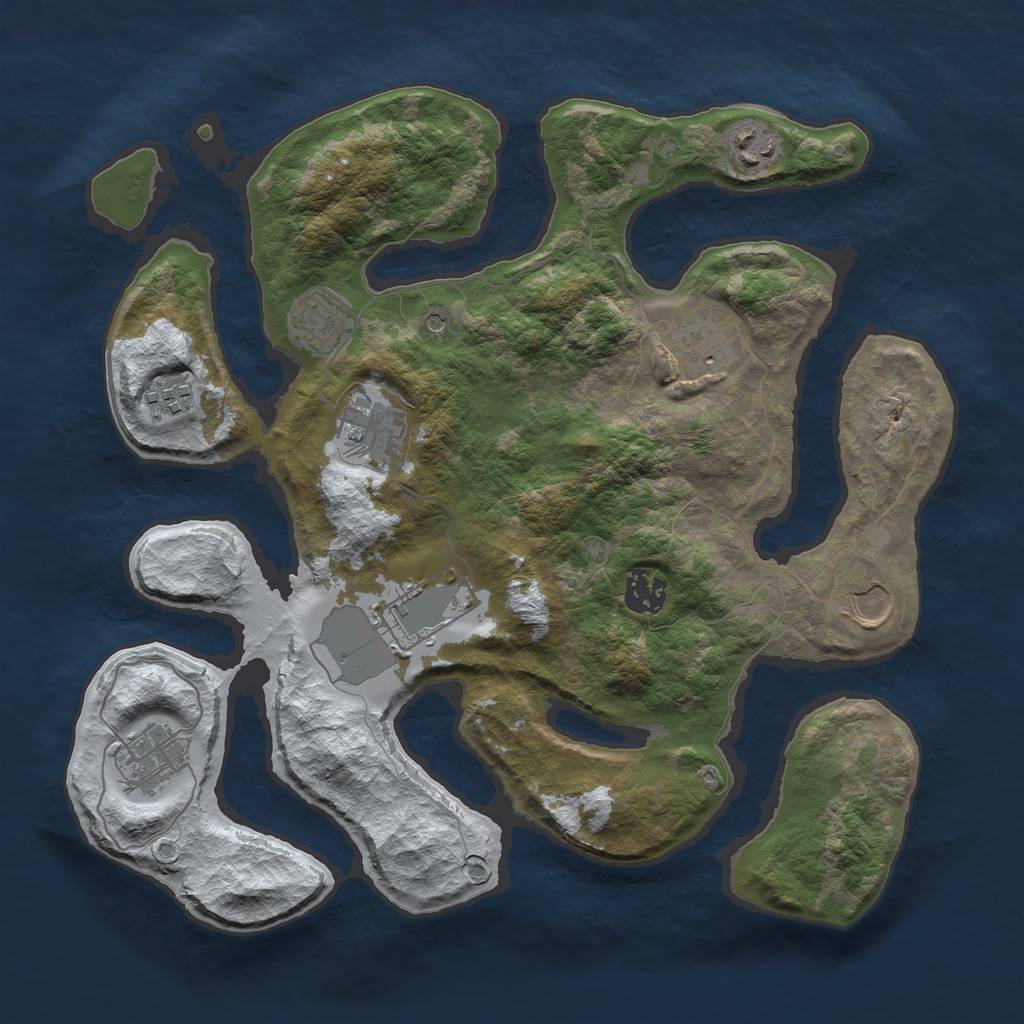 Rust Map: Barren, Size: 3500, Seed: 684769, 12 Monuments