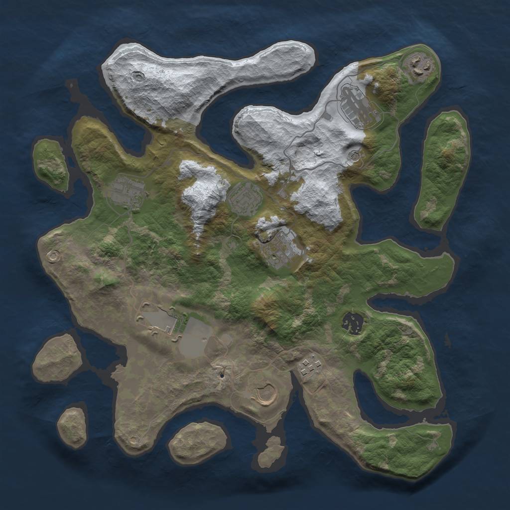 Rust Map: Barren, Size: 3500, Seed: 1291104, 12 Monuments