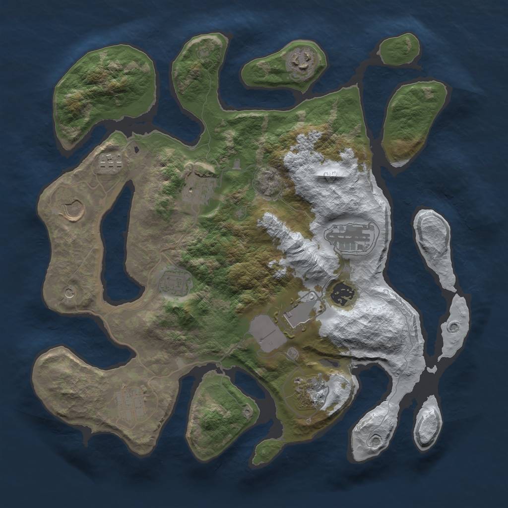 Rust Map: Barren, Size: 3500, Seed: 3195650, 13 Monuments