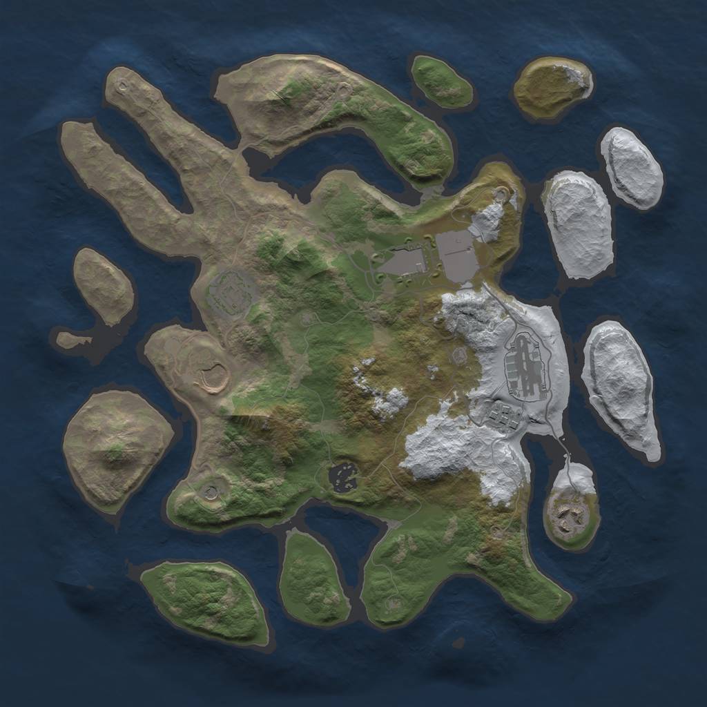 Rust Map: Barren, Size: 3500, Seed: 4748151, 10 Monuments