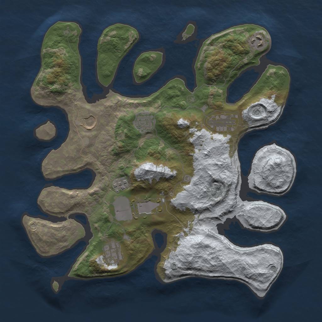 Rust Map: Barren, Size: 3500, Seed: 5287976, 10 Monuments