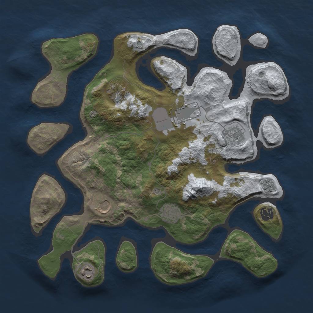 Rust Map: Barren, Size: 3500, Seed: 3437373, 11 Monuments