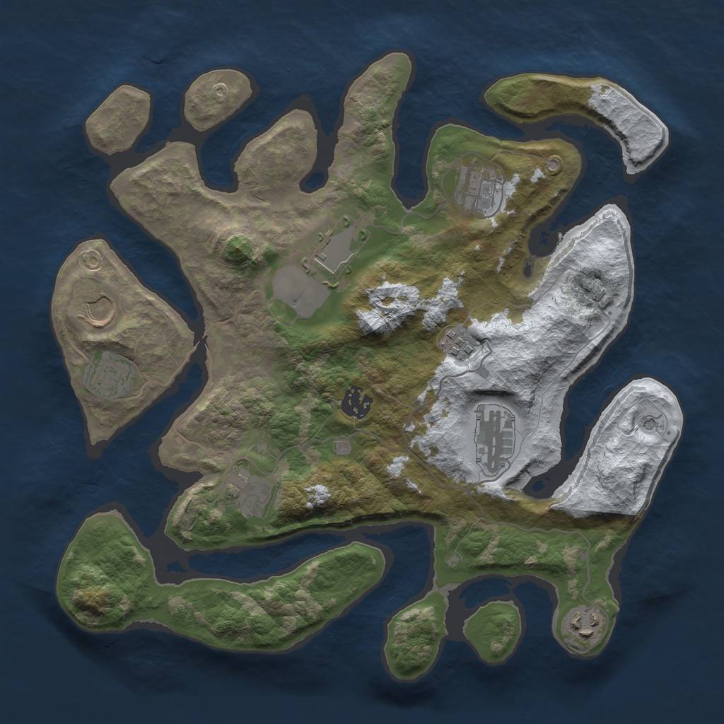 Rust Map: Barren, Size: 3500, Seed: 5591933, 12 Monuments