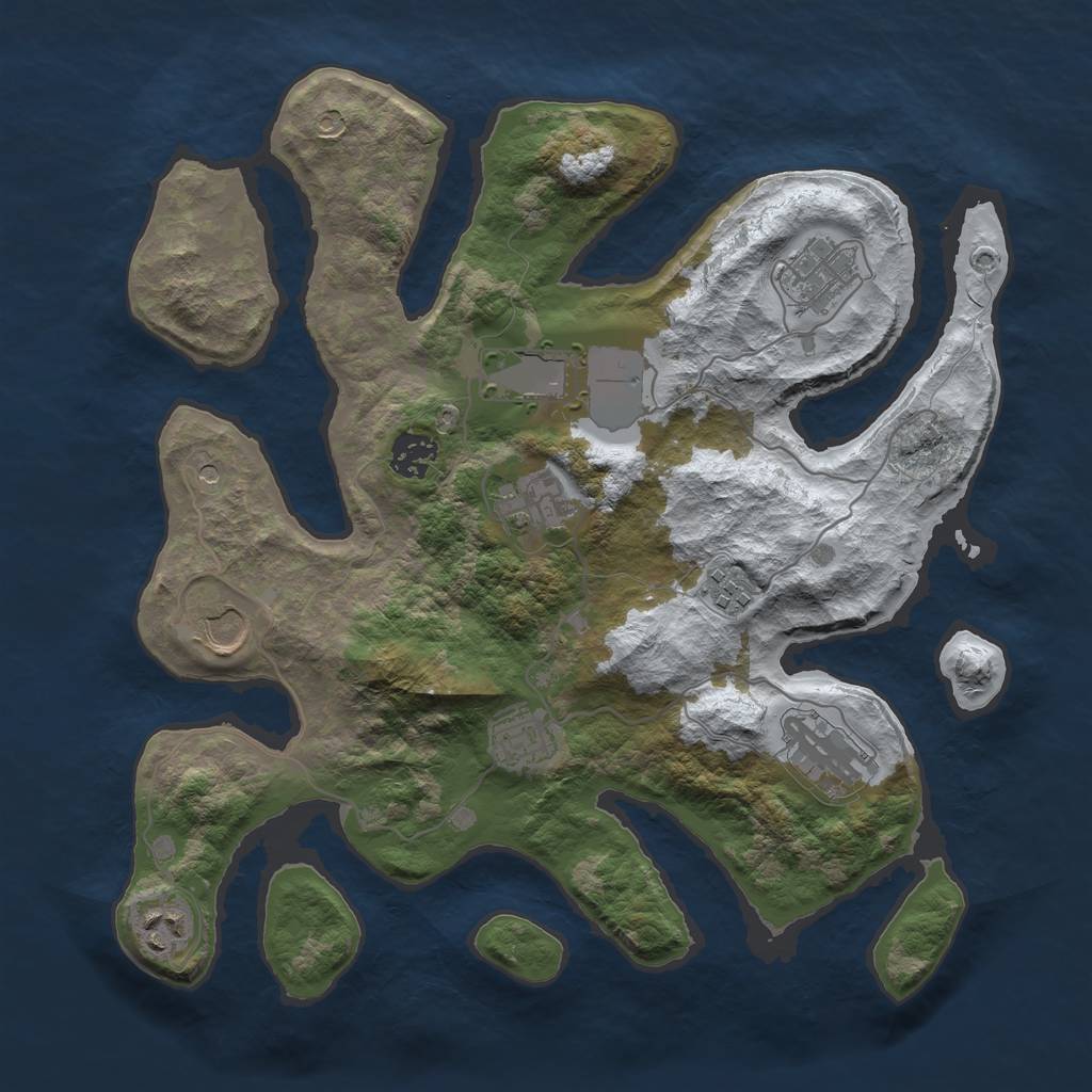 Rust Map: Barren, Size: 3500, Seed: 3027459, 12 Monuments