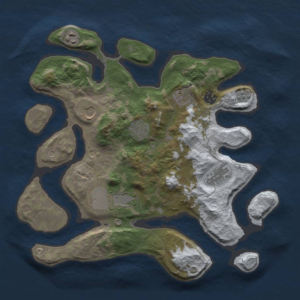 Rust Map: Barren, Size: 3500, Seed: 344541, 11 Monuments