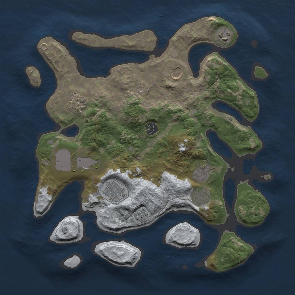 Rust Map: Barren, Size: 3500, Seed: 908624, 12 Monuments