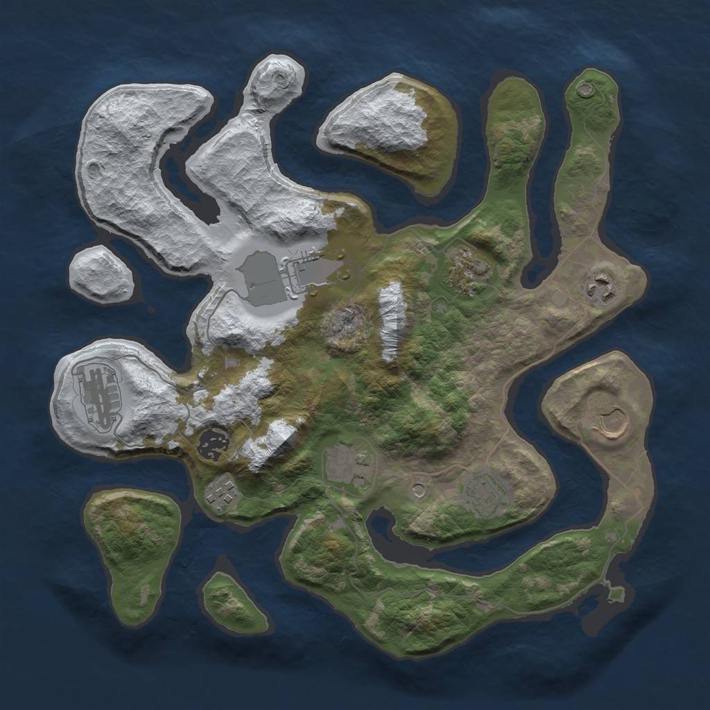 Rust Map: Barren, Size: 3500, Seed: 3405912, 12 Monuments