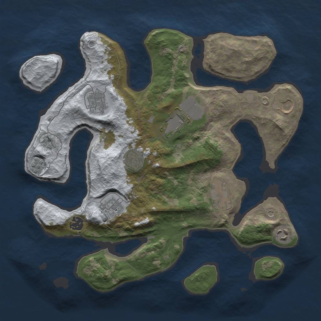 Rust Map: Barren, Size: 3500, Seed: 6054325, 12 Monuments