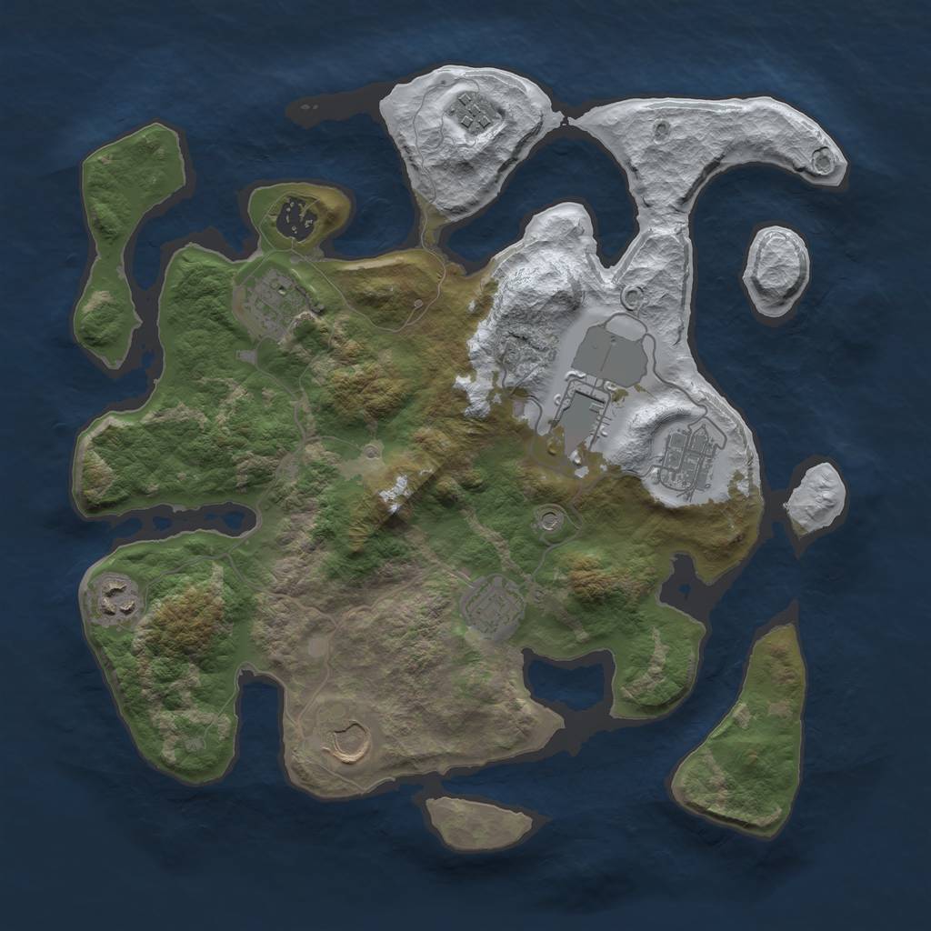 Rust Map: Barren, Size: 3500, Seed: 2647742, 11 Monuments
