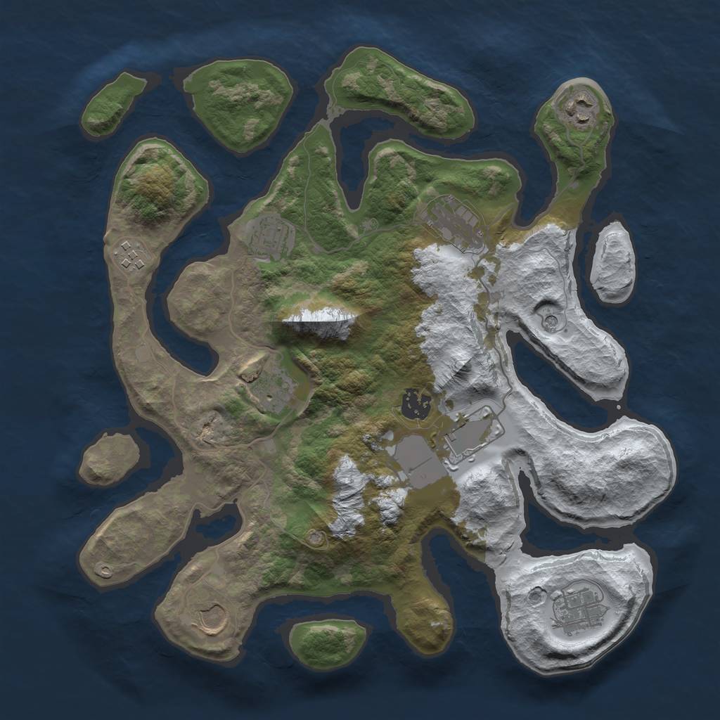 Rust Map: Barren, Size: 3500, Seed: 2188128, 12 Monuments