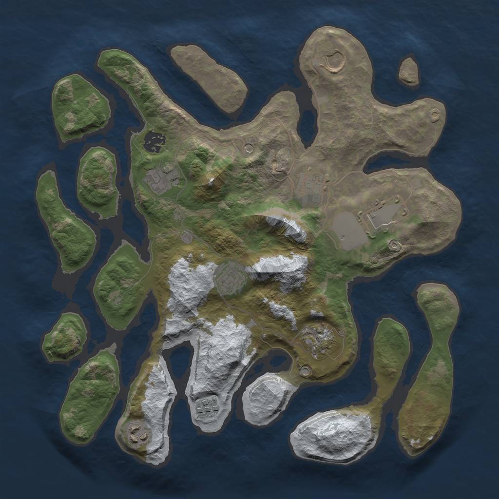 Rust Map: Barren, Size: 3500, Seed: 2561704, 12 Monuments