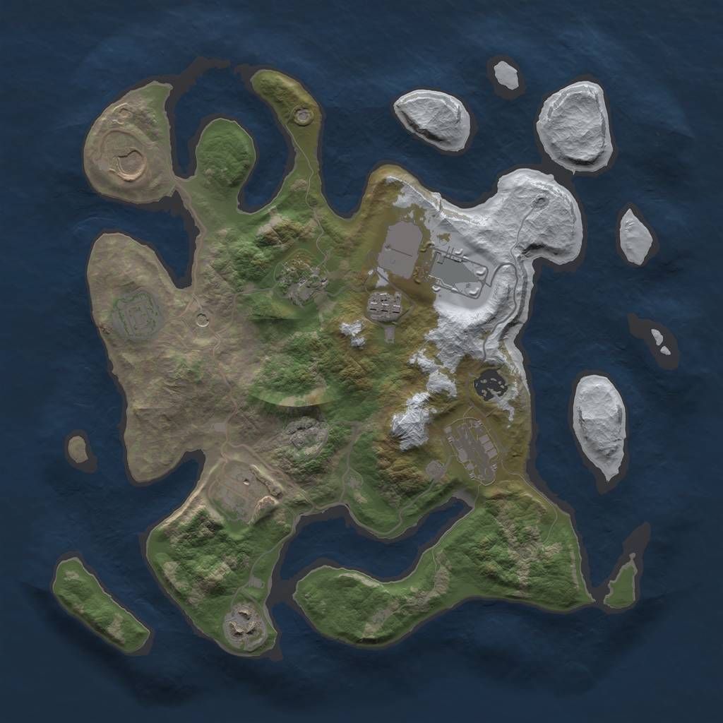 Rust Map: Barren, Size: 3500, Seed: 5125255, 12 Monuments
