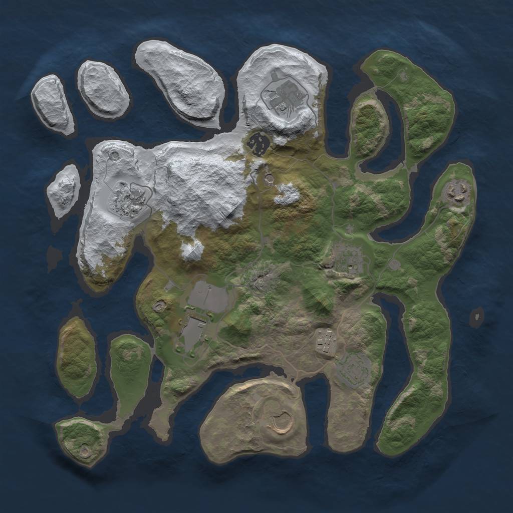Rust Map: Barren, Size: 3500, Seed: 4741635, 12 Monuments