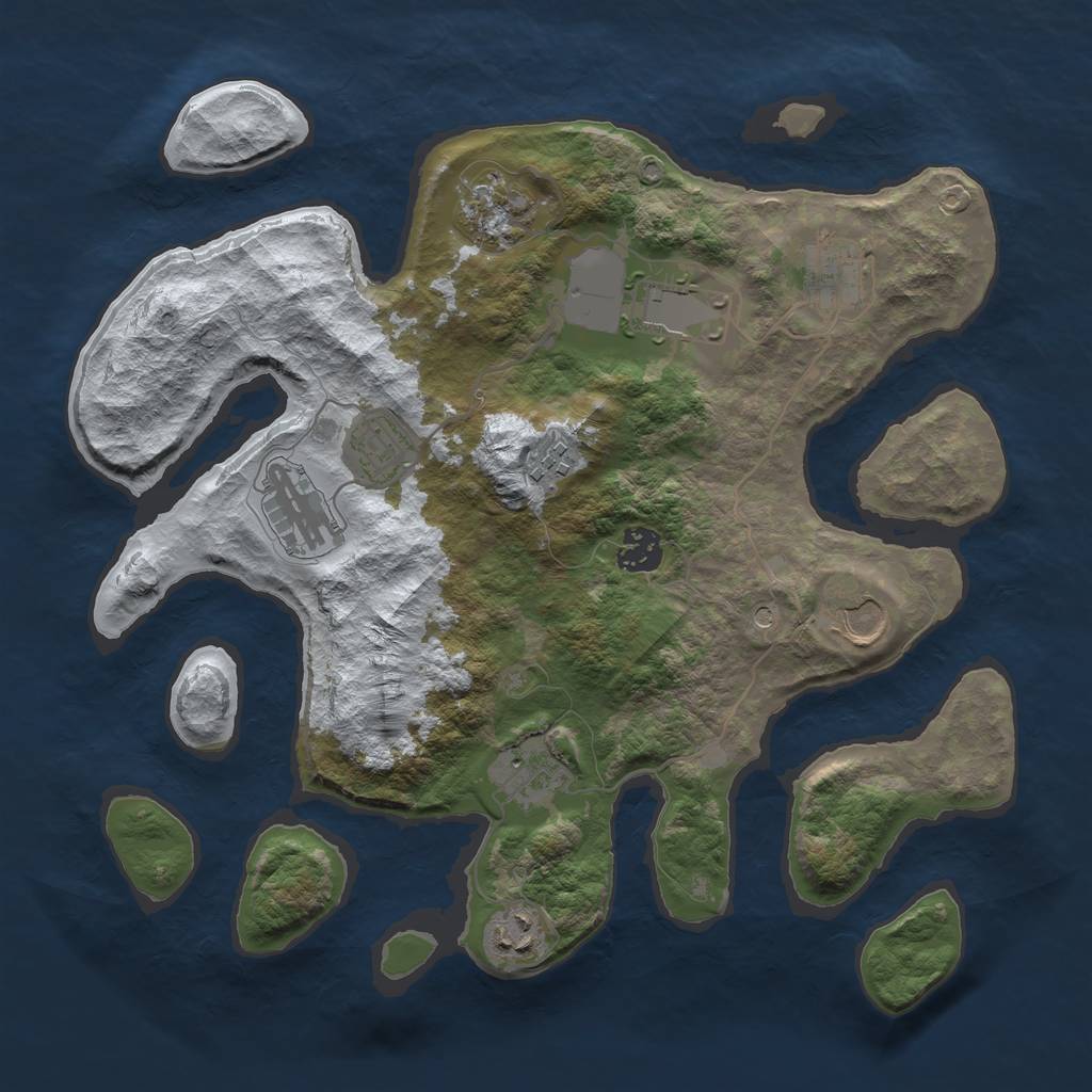 Rust Map: Barren, Size: 3500, Seed: 3216068, 13 Monuments