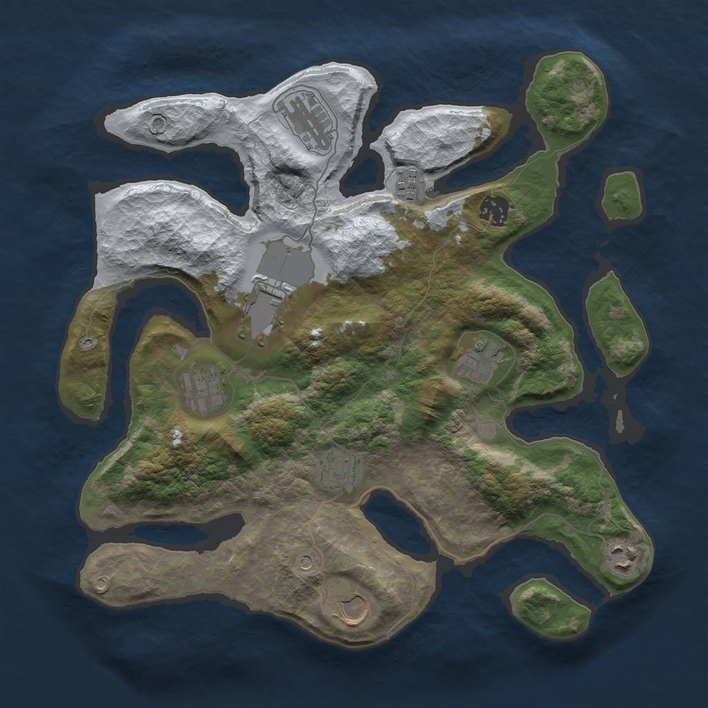 Rust Map: Barren, Size: 3500, Seed: 4393964, 12 Monuments