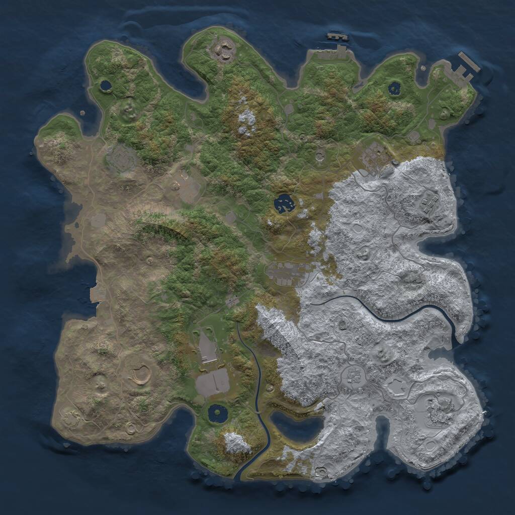Rust Map: Procedural Map, Size: 3950, Seed: 1037727608, 16 Monuments