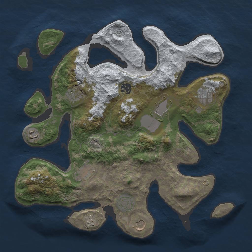 Rust Map: Barren, Size: 3500, Seed: 381827, 12 Monuments