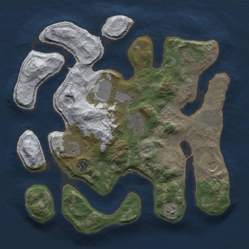 Rust Map: Barren, Size: 3500, Seed: 2906894, 12 Monuments