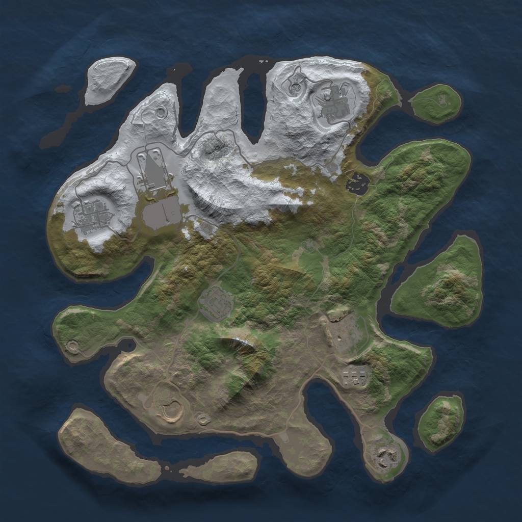 Rust Map: Barren, Size: 3500, Seed: 2535914, 12 Monuments