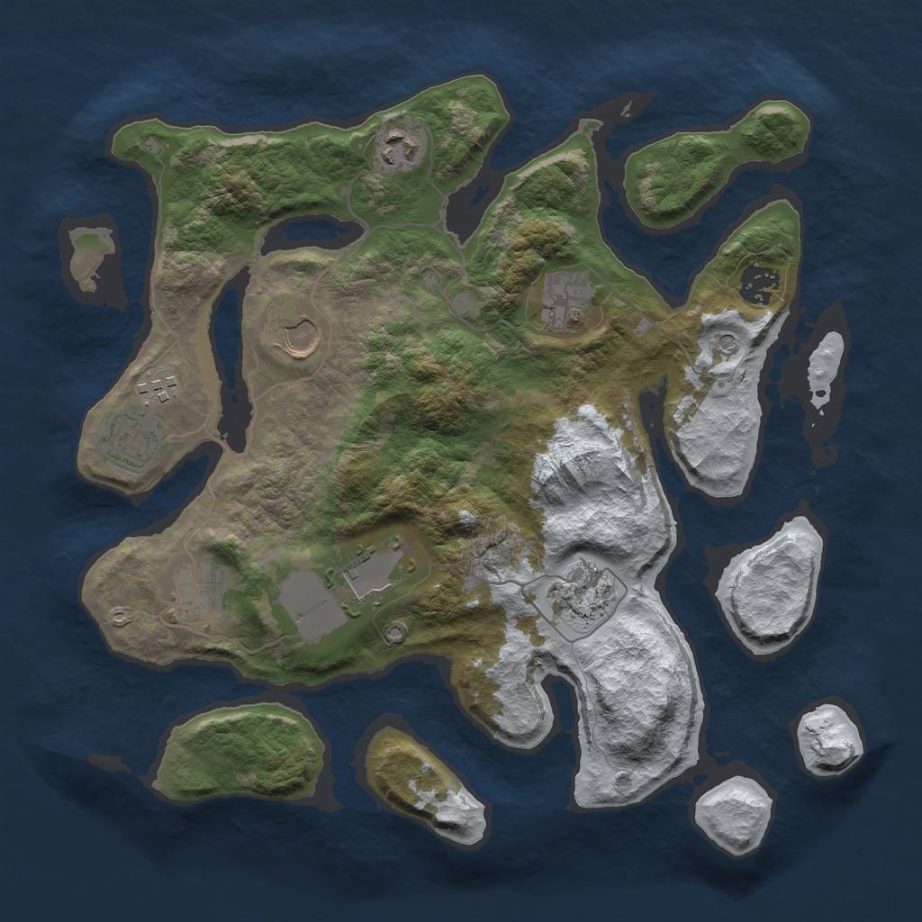 Rust Map: Barren, Size: 3500, Seed: 5558963, 12 Monuments