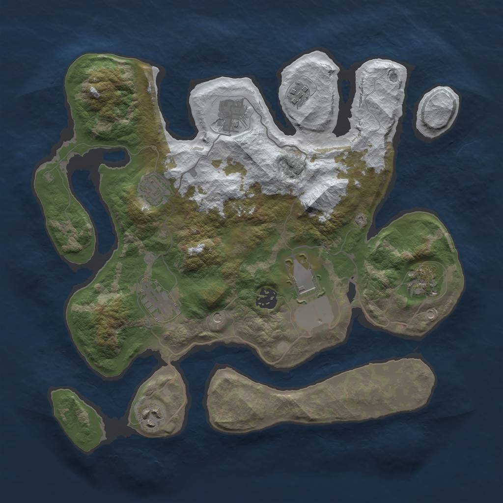 Rust Map: Barren, Size: 3500, Seed: 2674893, 11 Monuments